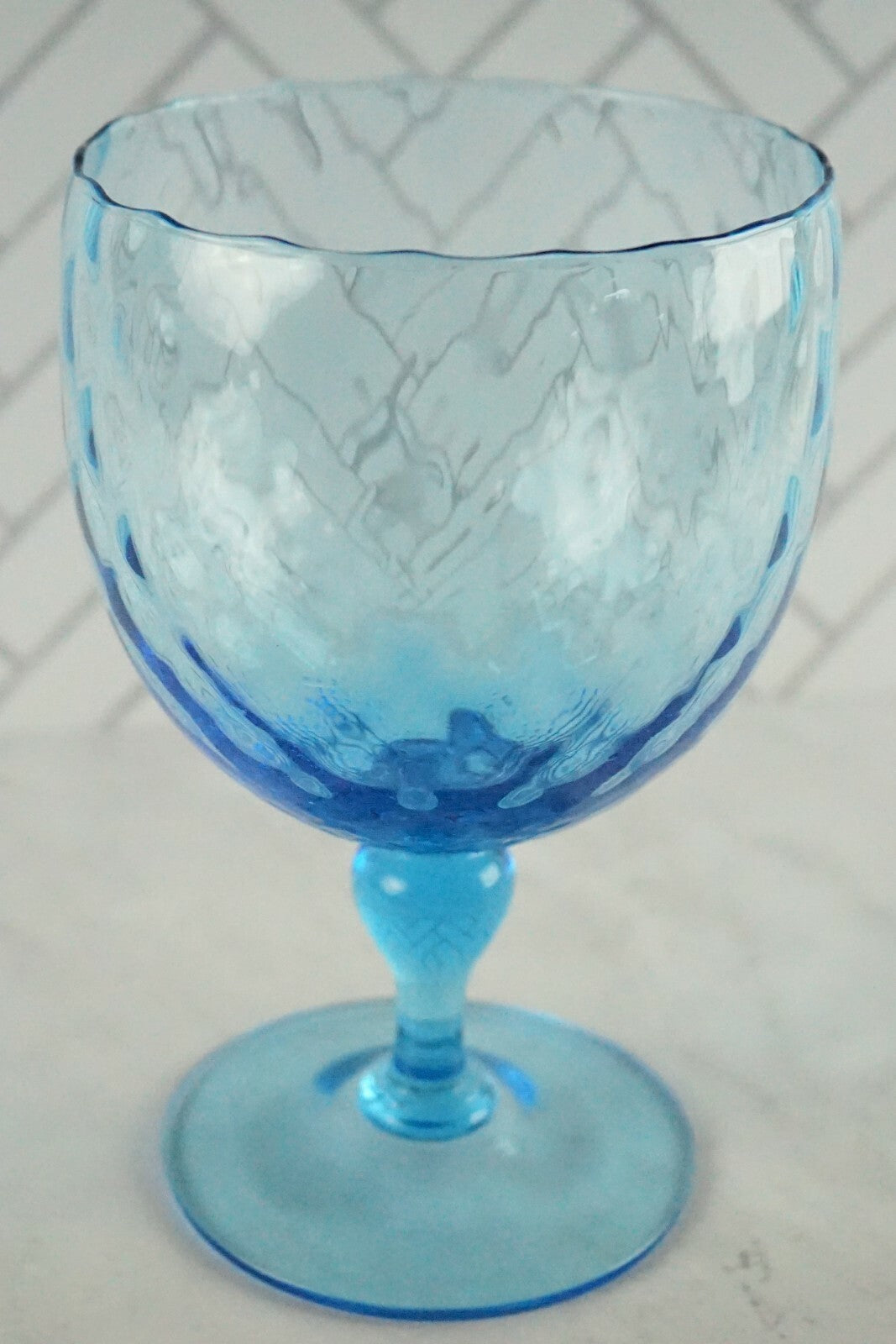 Vintage Blue  Italian Empoli Optic Art Glass Compote 8"