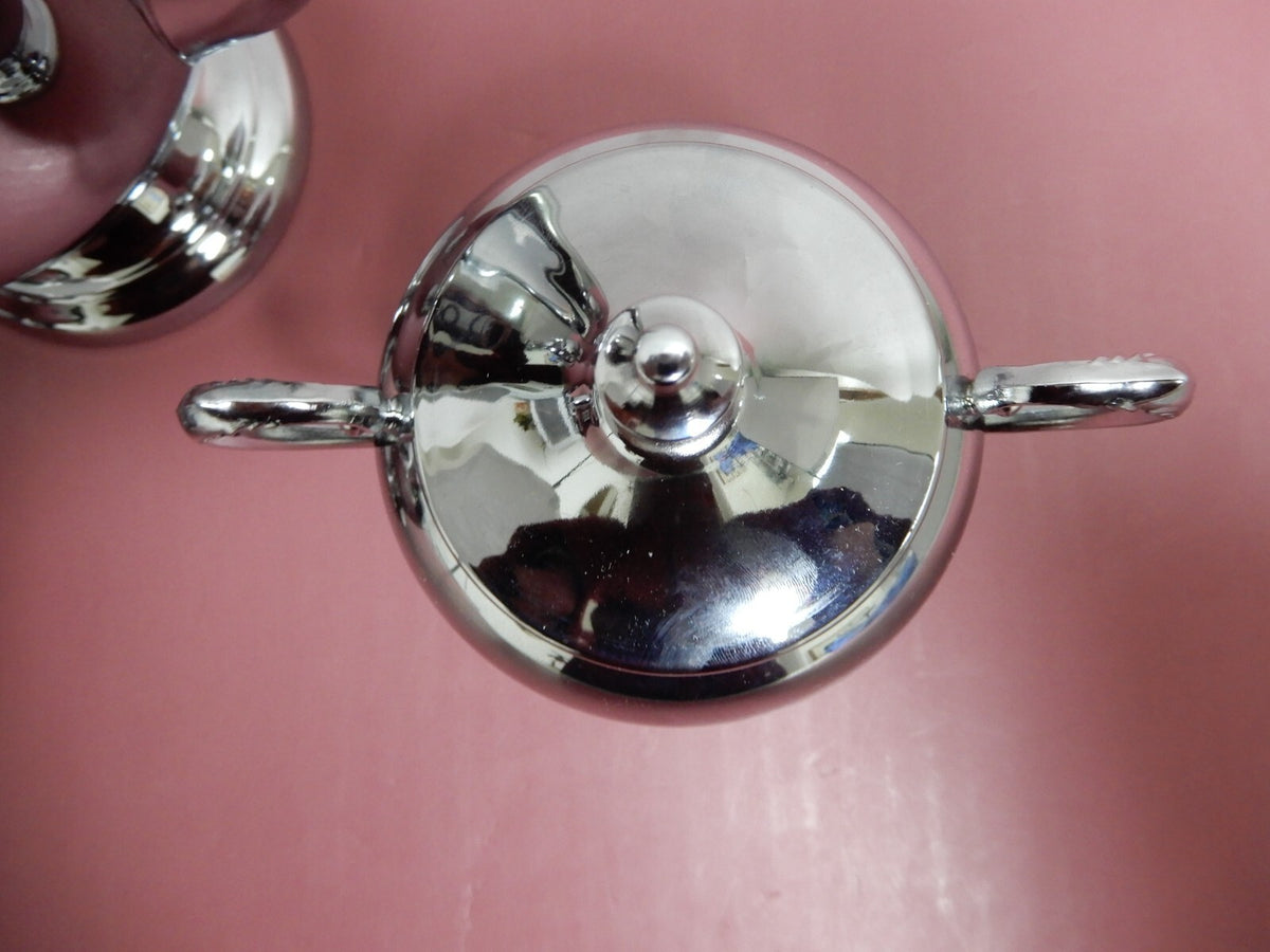 Vintage Sheridan Chrome Coffee Pot ,2 Handled Sugar Bowl w/Lid & Creamer