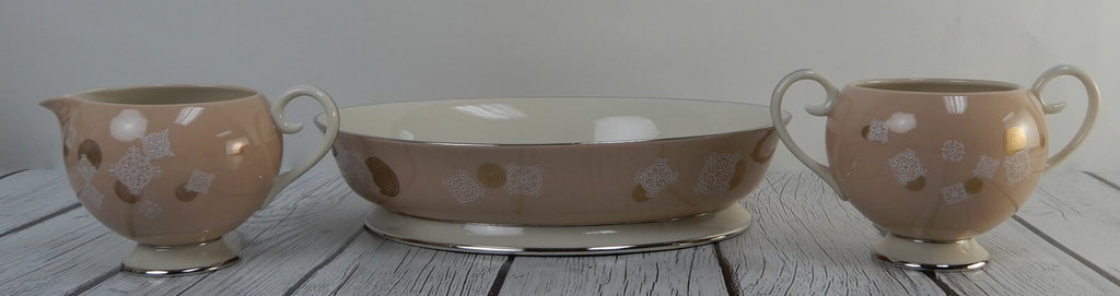 Vintage Flintridge China "New Moon" 3 Piece Creamer,Sugar Bowl and Oval Bowl