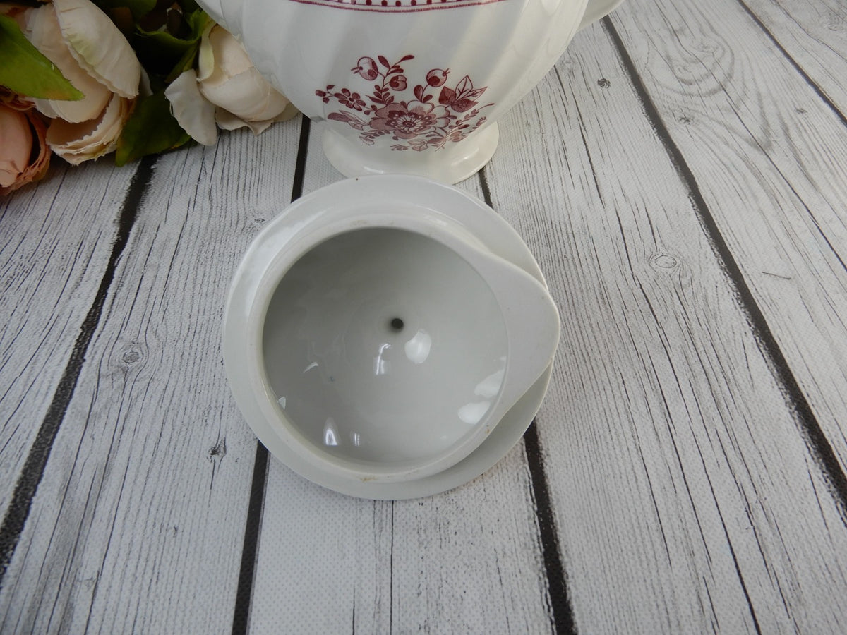 Vintage Johnson Bros. Indies White/ Pink Floral Ironstone Tea Pot England