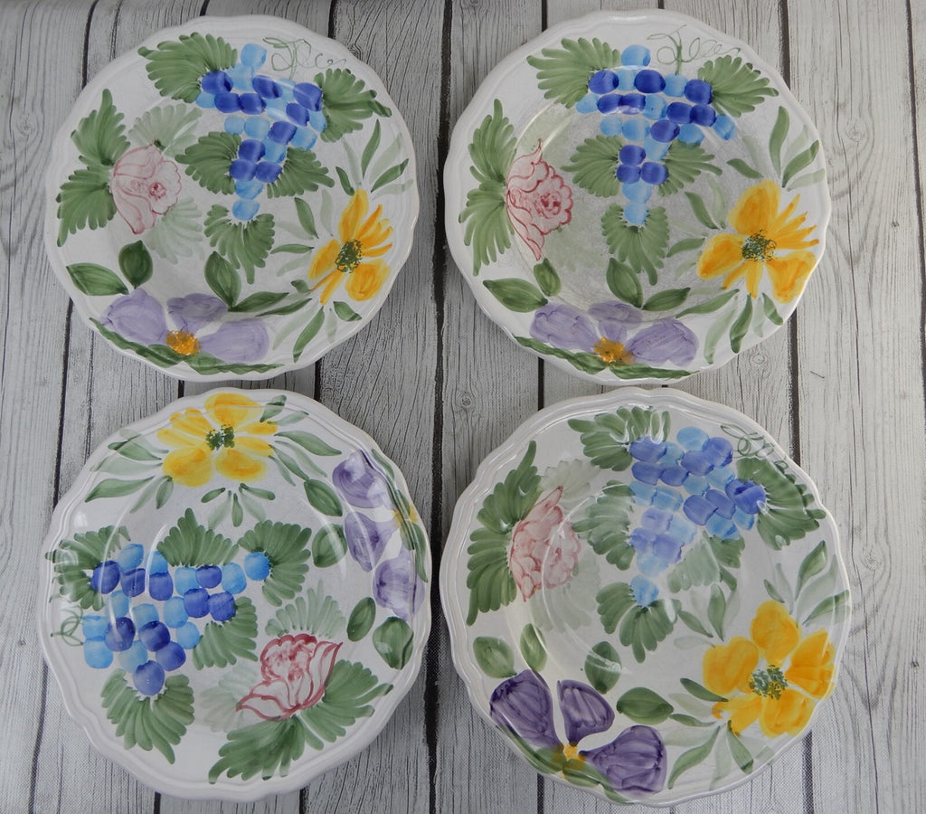Set Of 4 Fortebraccio Ceramiche Italy Flora 10-1/4" Pasta Bowls