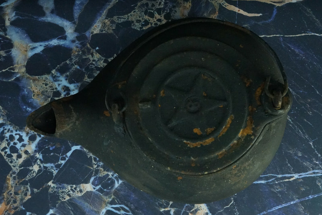 VintageRustic Cast Iron Lidded Handled Tea Kettle Home Decor