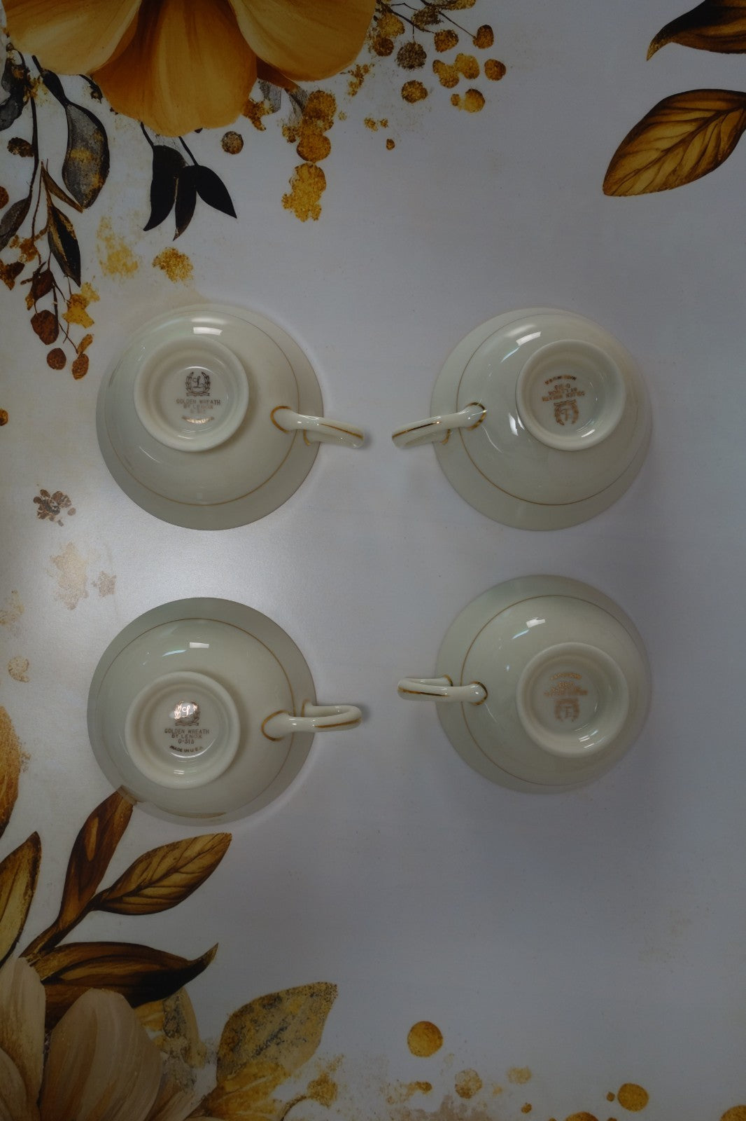 Set of Four Lenox Golden Wreath 0-313 Orphan Cups