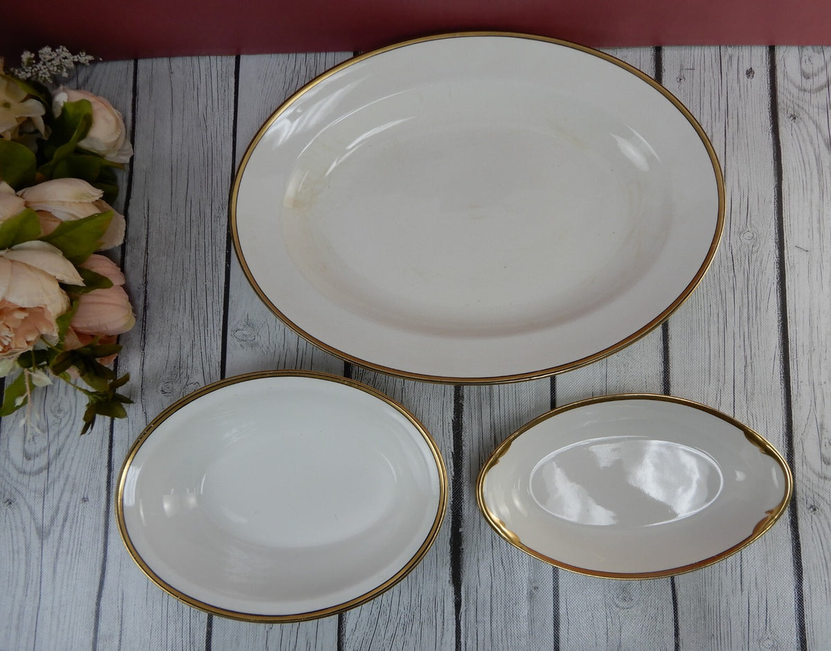 Johnson Brothers England White Gold and Black Rims Platter,Bowl,Dish