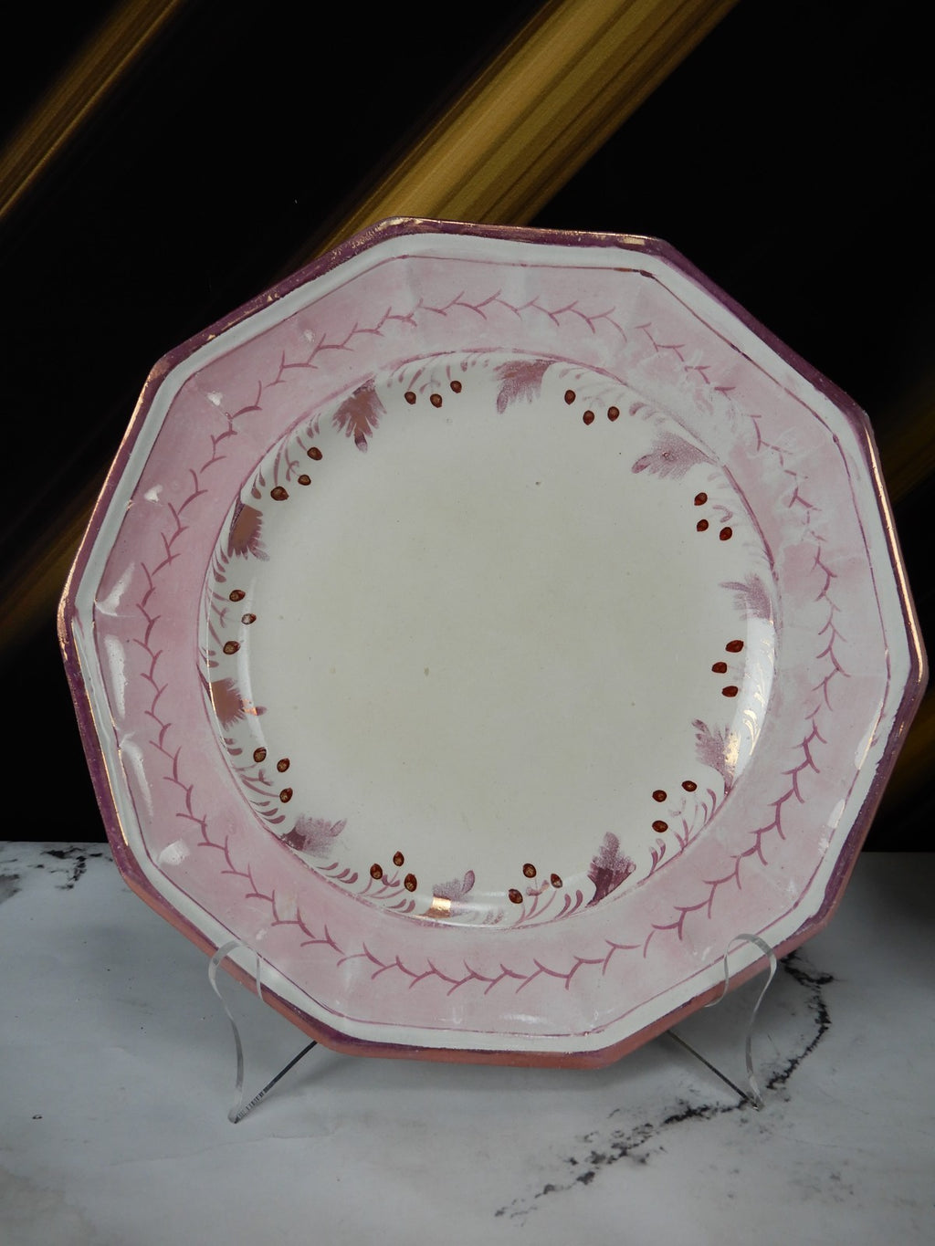 Antique Staffordshire Pink Glazes Sprig Decorations Luster Pearlware Plates