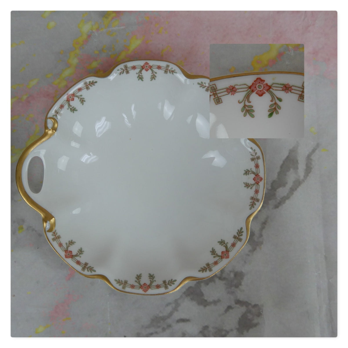 Vintage Haviland Limoges Schleiger 580 Pattern Scalloped Edge Single Handle Bowl