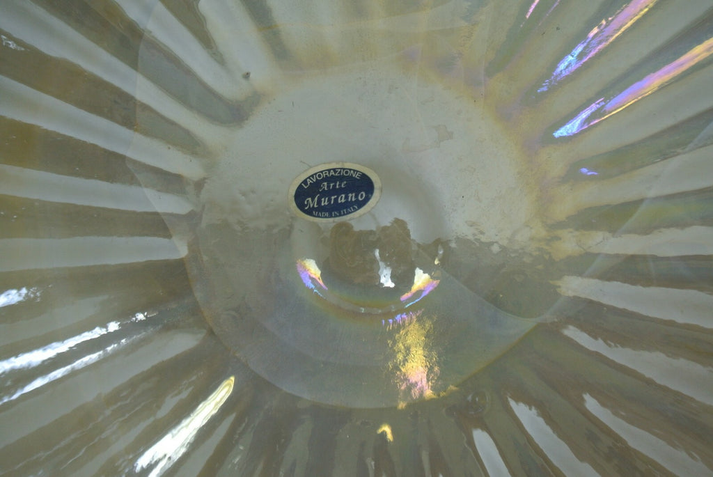 Pearl White Color Lavorazione Arte Murano Hand Blown Iridescent Center Bowl 16"