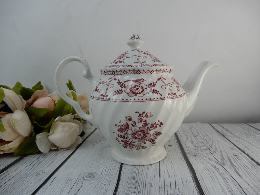 Vintage Johnson Bros. Indies White/ Pink Floral Ironstone Tea Pot England