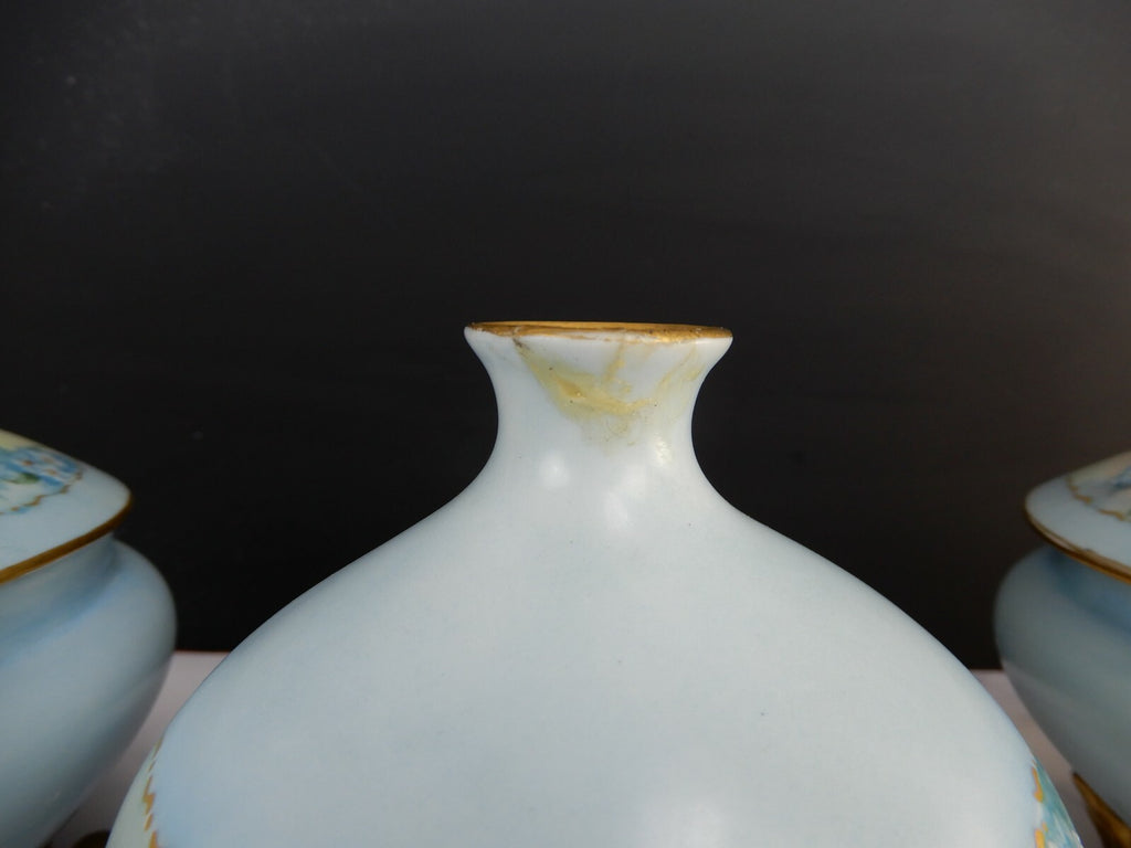 O.& E.G. Royal Porcelain Flower Vase, Hair Receiver, And Powder Jar Vanity Set