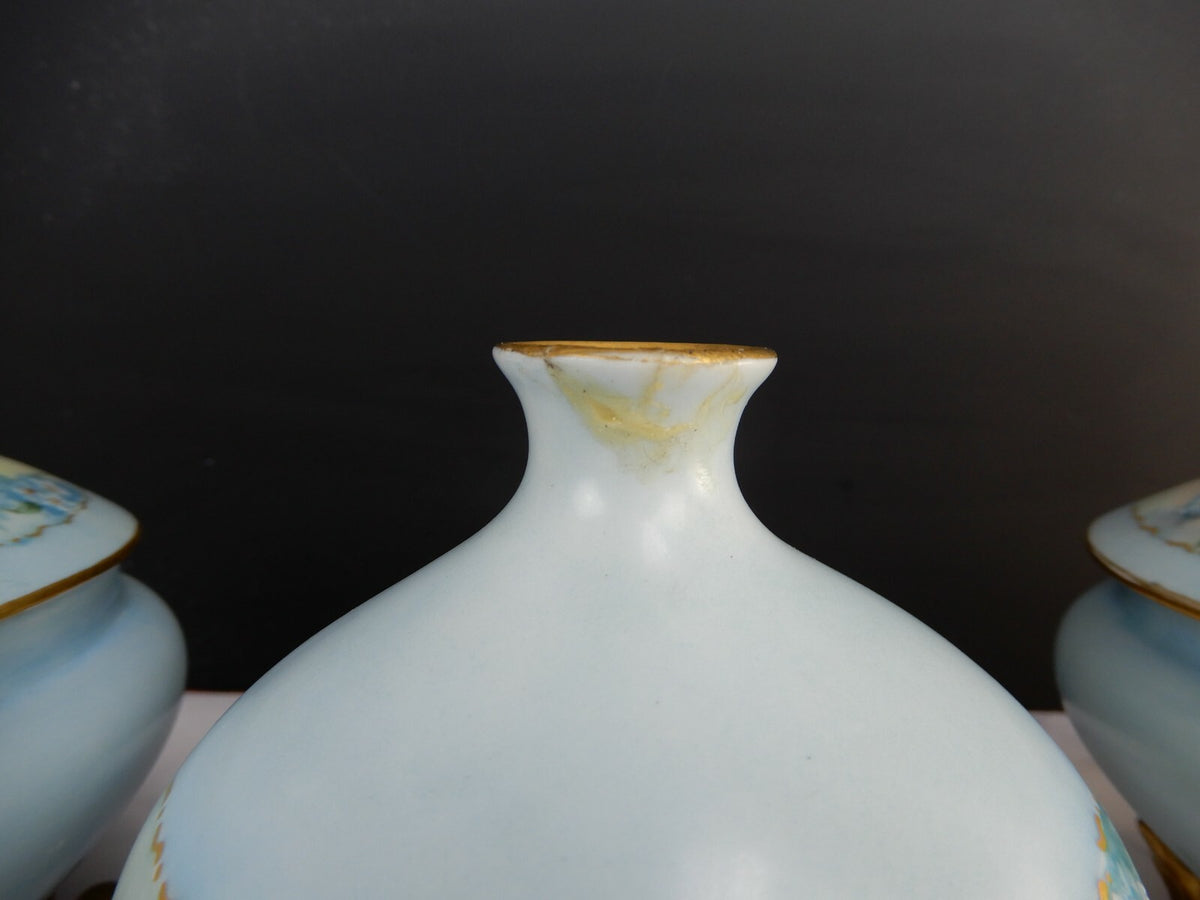 O.& E.G. Royal Porcelain Flower Vase, Hair Receiver, And Powder Jar Vanity Set