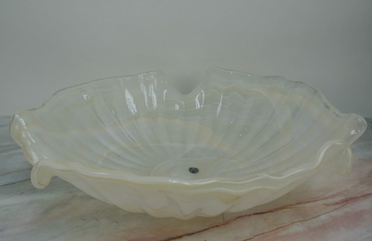 Pearl White Color Lavorazione Arte Murano Hand Blown Iridescent Center Bowl 16"