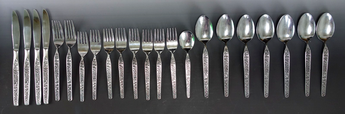22 Piece of NASCO Sevita Repousse Floral Stainless Steel Made in Japan