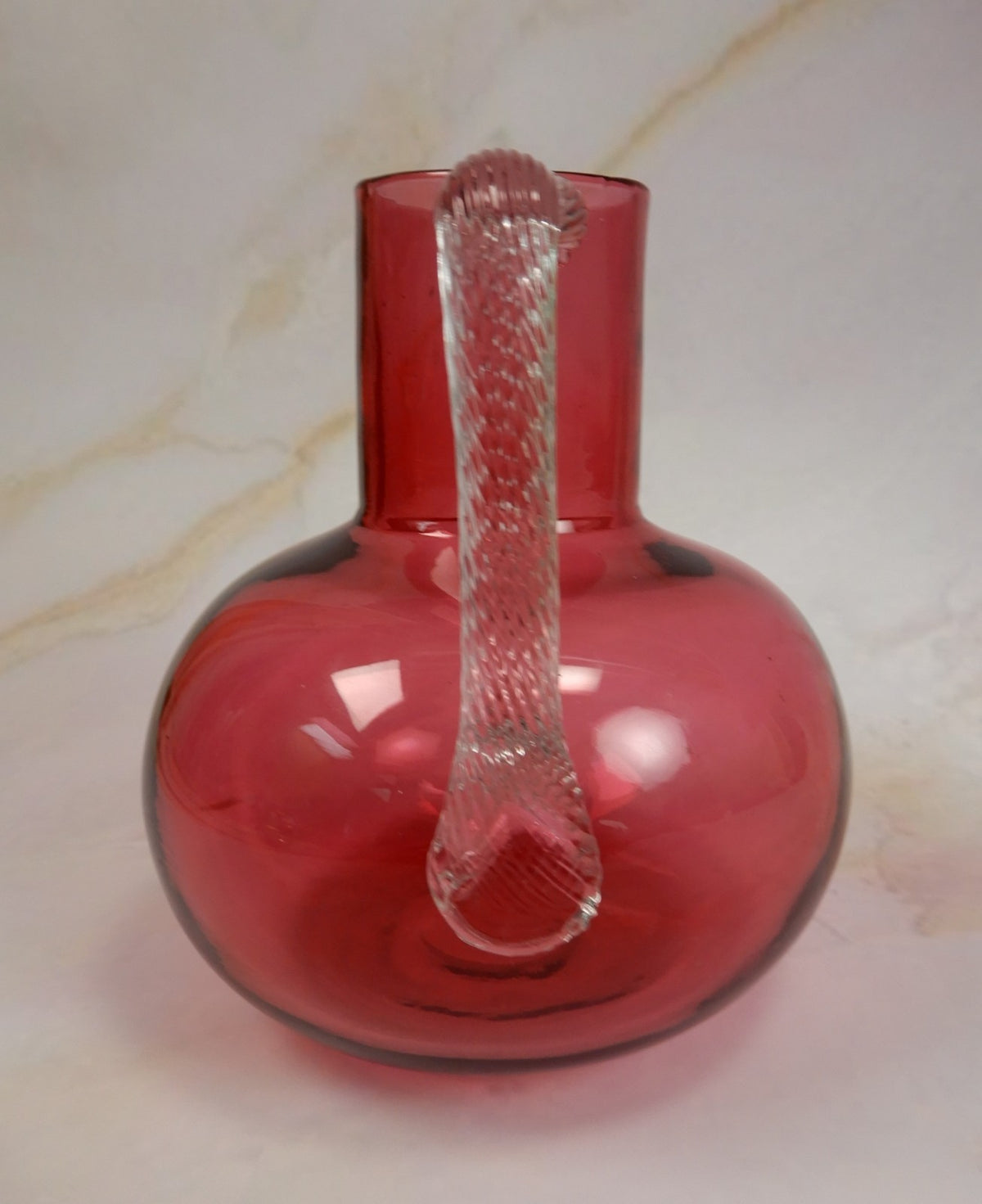 Victorian Twist Rope Blown Glass Handle Cranberry Glass Pitcher Jug
