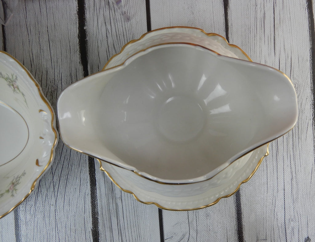 Vtg. Arcadian Fine China "Old Rose" Two Oval Serving Bowls and Gravy Bowl