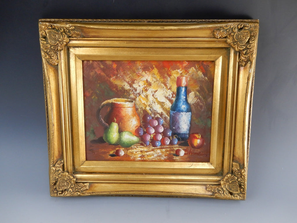 Oil Still Life Painting W/Fruits and Ornate Picture Frame 14-5/8" X  12-3/4"