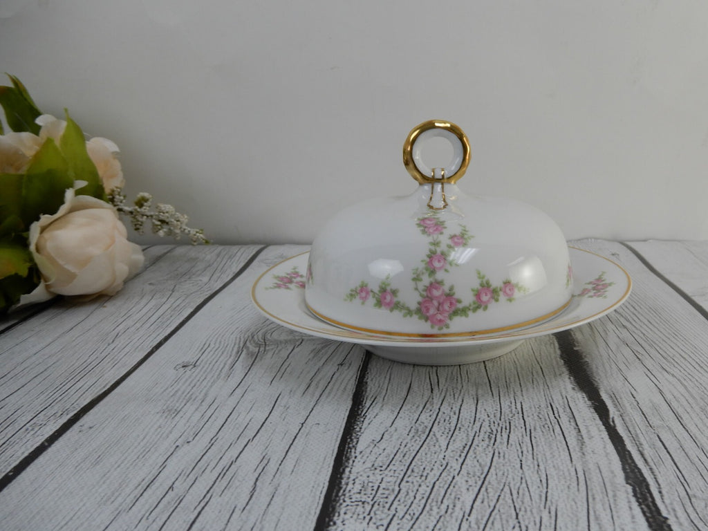 Vintage Heinrich H&Co Bavaria "Rosalinda" Round Covered Butter Dish