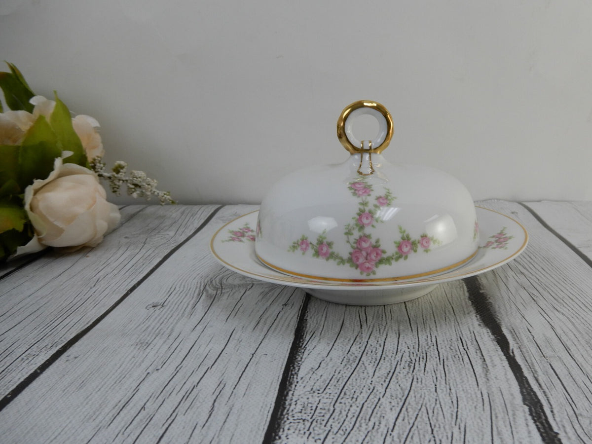 Vintage Heinrich H&Co Bavaria "Rosalinda" Round Covered Butter Dish