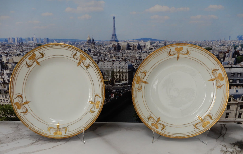 Antique Haviland Limoges France Set of Two Gold Gilt 10-1/8" Dinner Plates