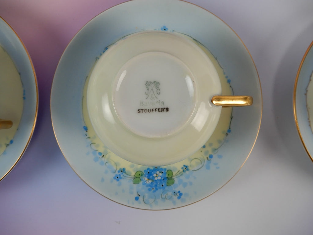 6 Pc.Set J&C Bavaria Stouffer Hand Decorated Blue Forget Me Not Cups and Saucers