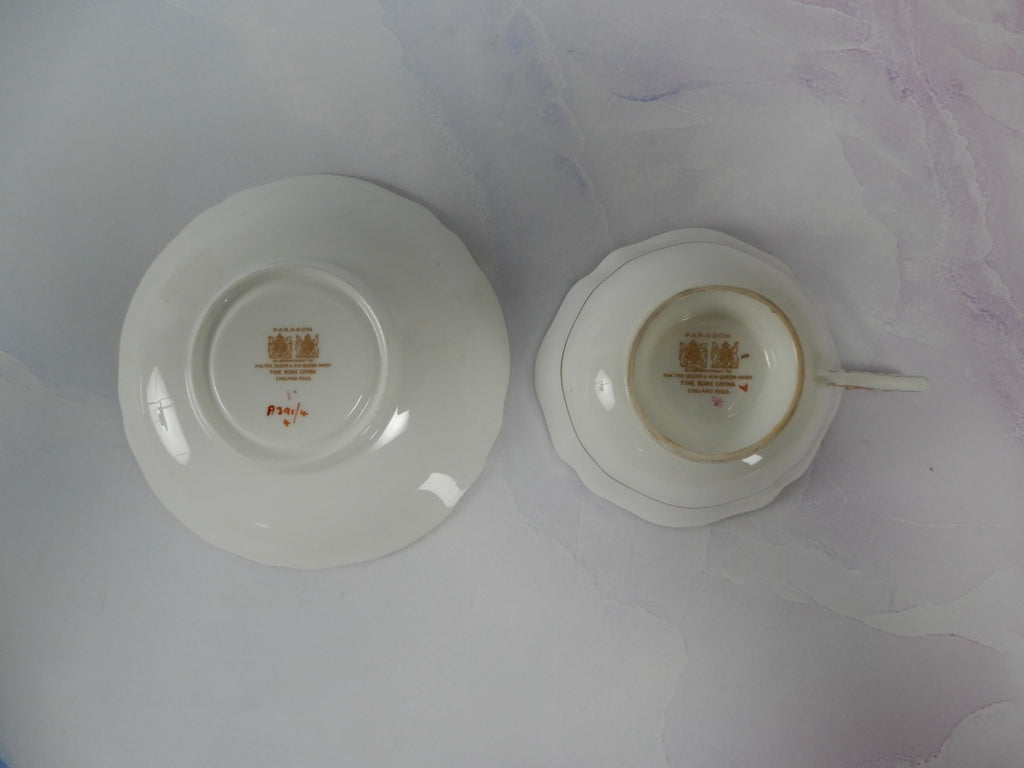 Paragon “ HM The Queen & HM Queen Mary” Light Pink Gold Filigre Cup And Saucer