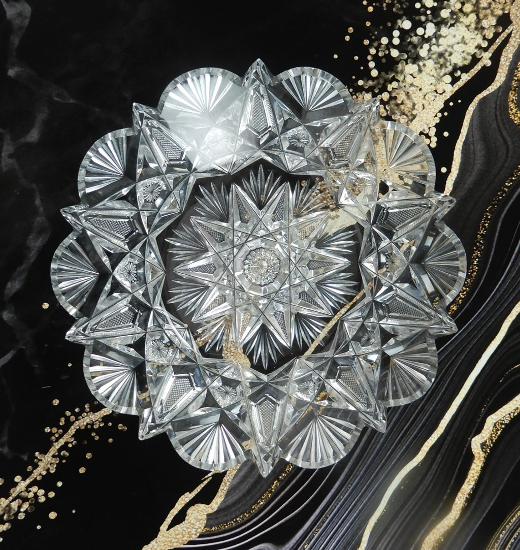 American Brilliant Period ABP Heavy Crystal Cut Glass Hobstar 7" Dish