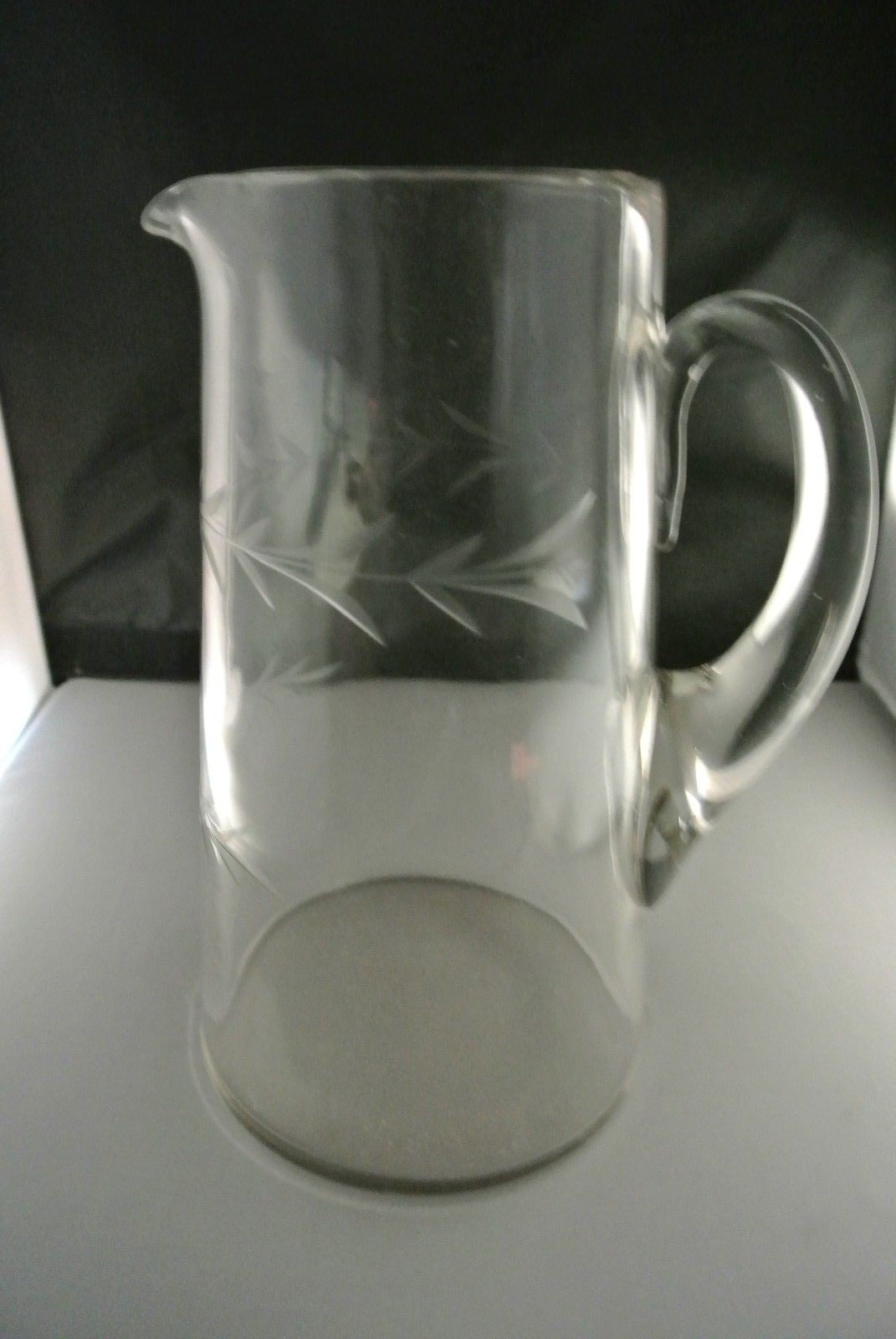 Vintage 1980 Pitcher ~ Cut Glass Etched Flowers & Leaves