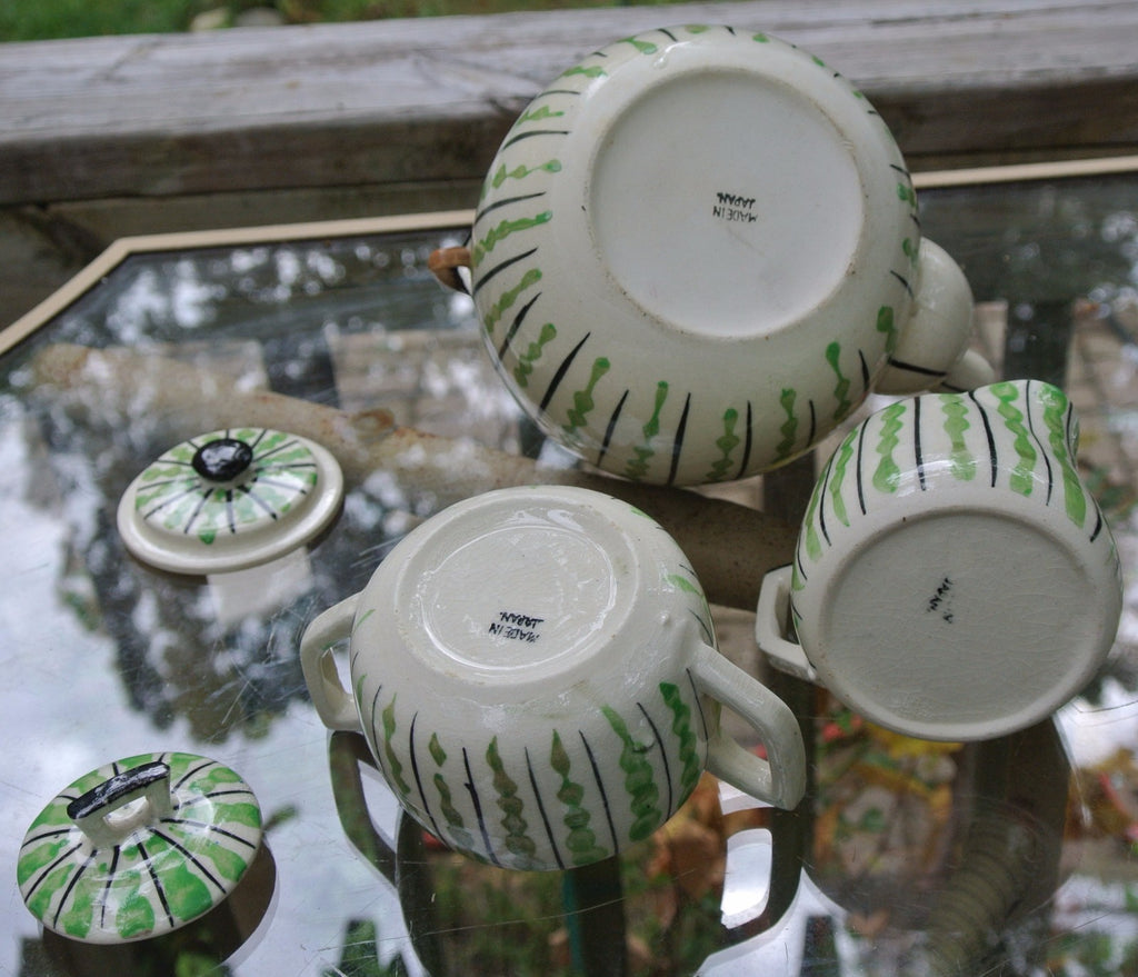 Vintage Stoneware Japanesse 9 Pc. Tea Set Sugar Bowl,Sugar Bowl Creamer 6 Cups