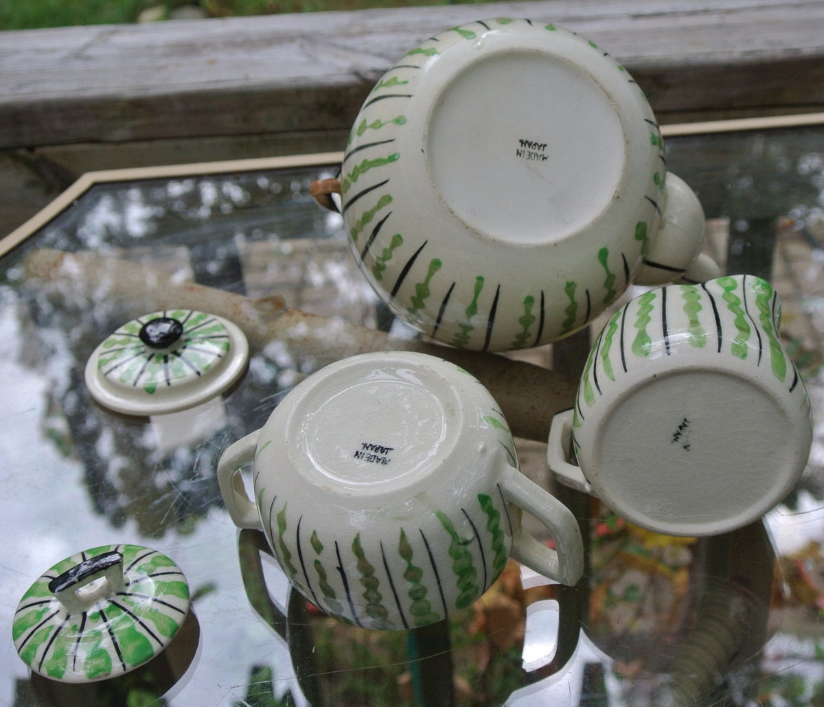 Vintage Stoneware Japanesse 9 Pc. Tea Set Sugar Bowl,Sugar Bowl Creamer 6 Cups