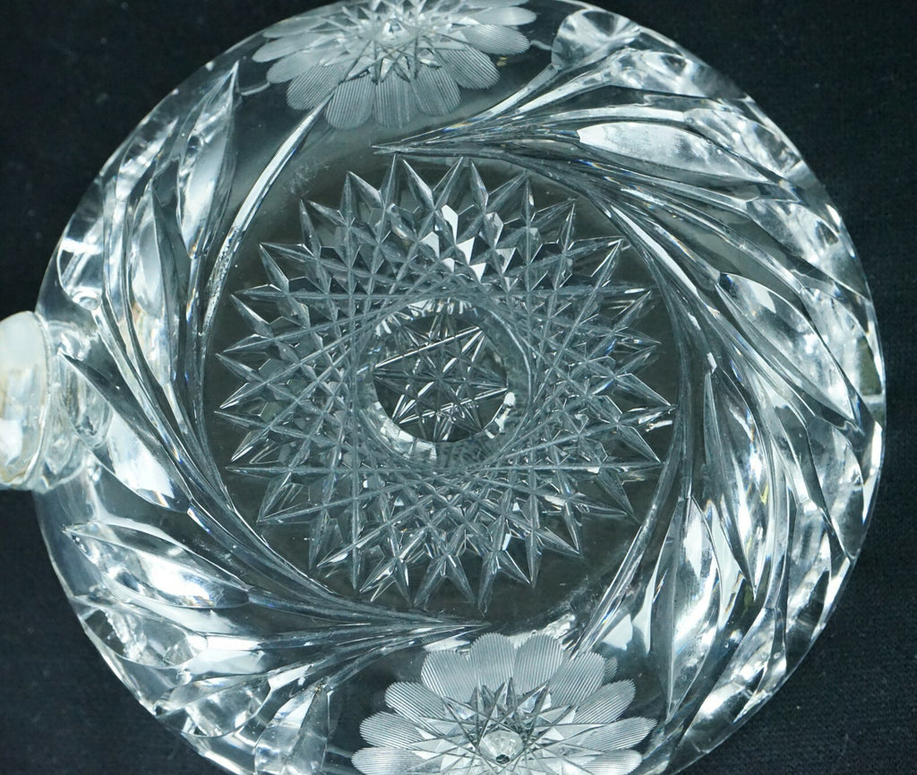 Vintage Nappy Hand Cut Glass Handled Candy Nut Dish Home Decor