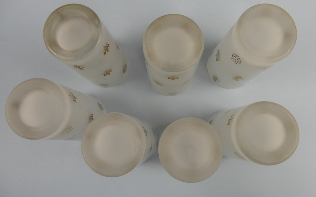 7 Frosted Highball Glasses with Golden Symbols Lions,Fleur De Lis and Shields