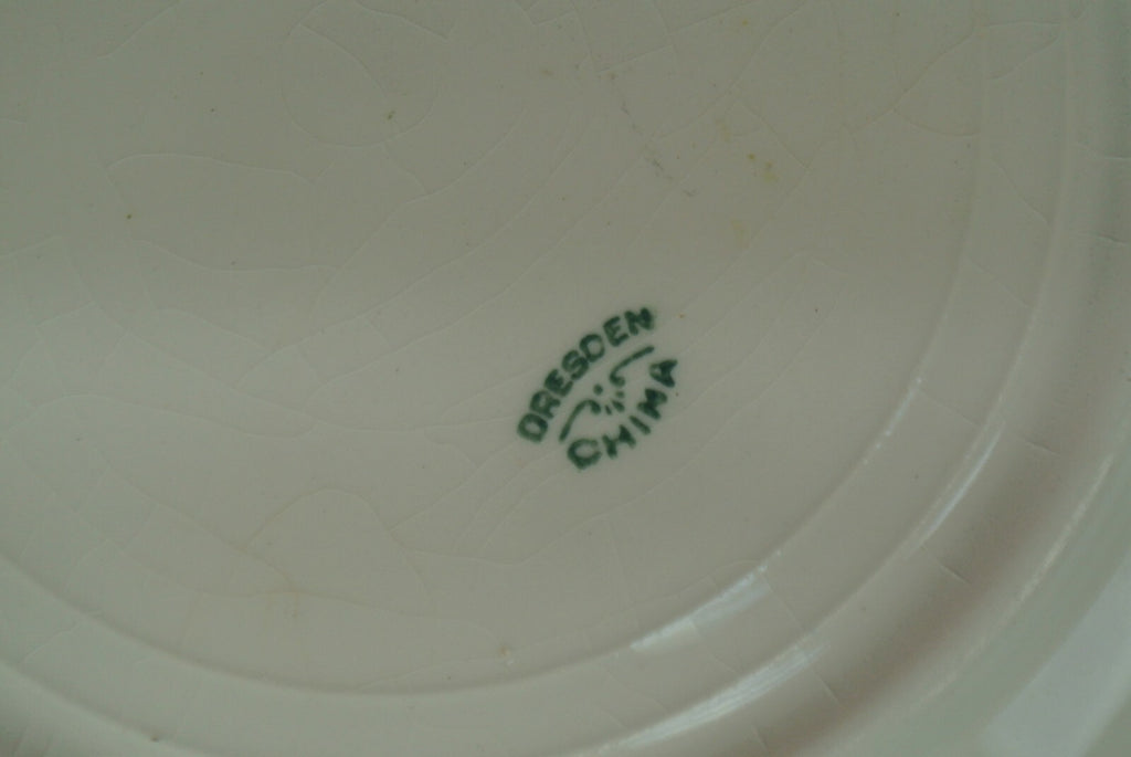Vintage Dresden China Bowl with Holland Dutch Netherlands Couple 10-3/8" Across