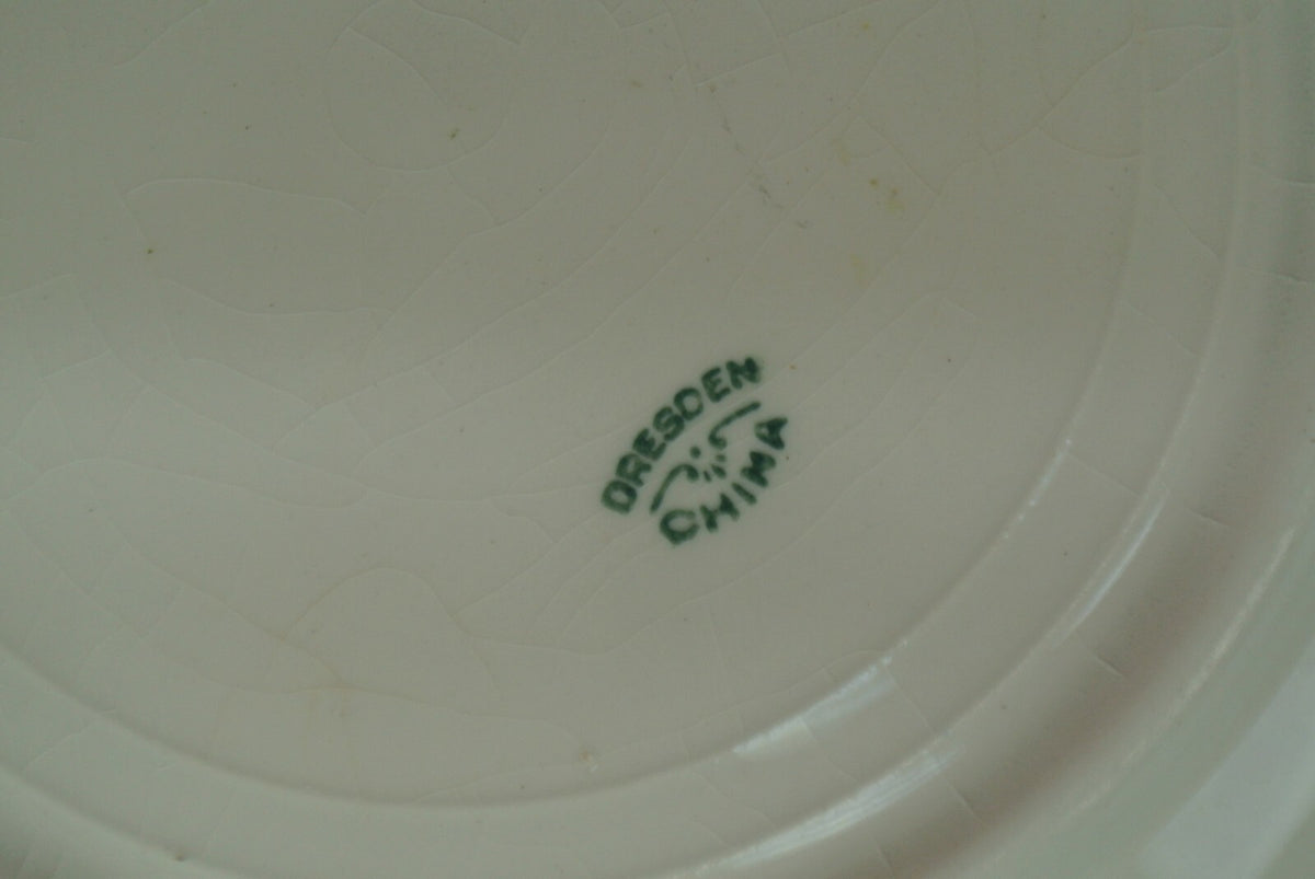 Vintage Dresden China Bowl with Holland Dutch Netherlands Couple 10-3/8" Across