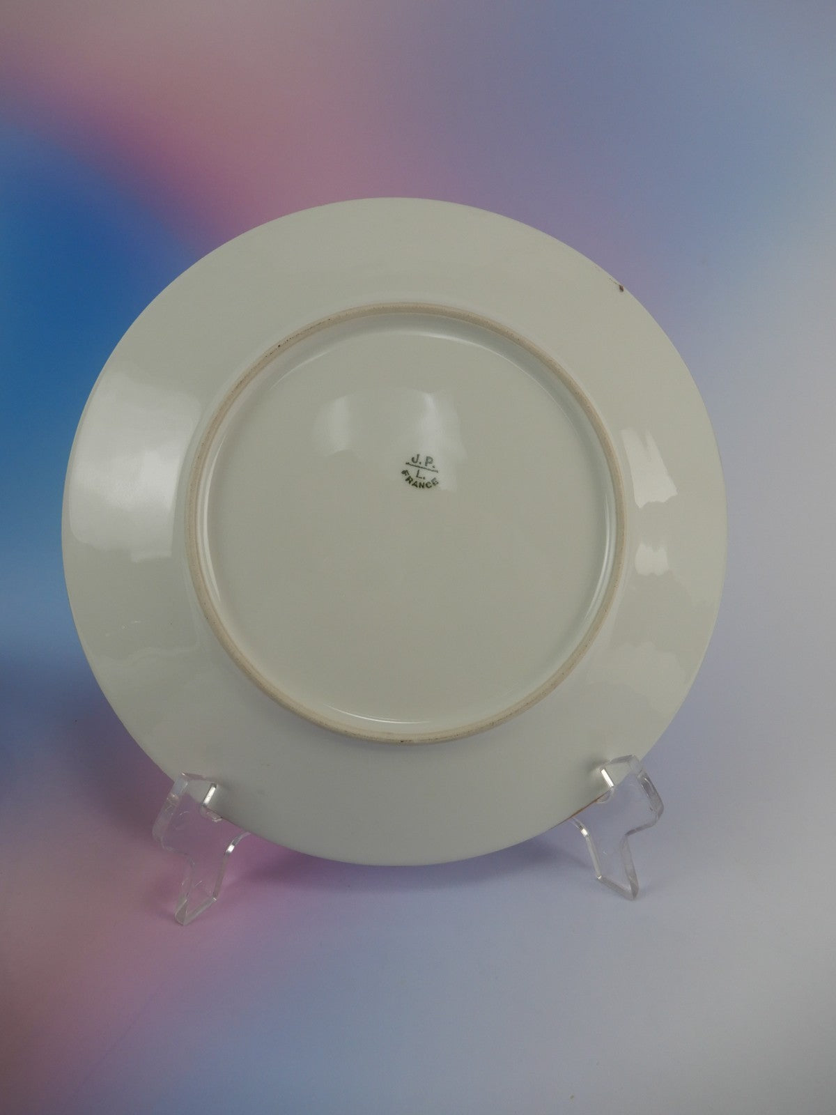 J.P. L. France Blue Forget Me Not Hand Painted Set of Five 9" Luncheon Plates