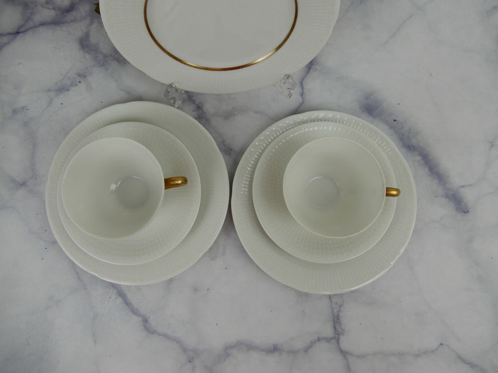 Rorstrand Sweden Swedish GRACE White & Gold 2 Cups & Saucers w/3 Dessert Plates