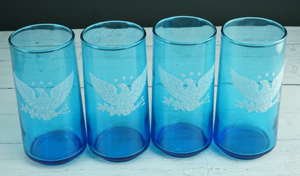 Set of 4 Galaxy Blue with American Eagle Tumblers Decorative Drinking Glasses