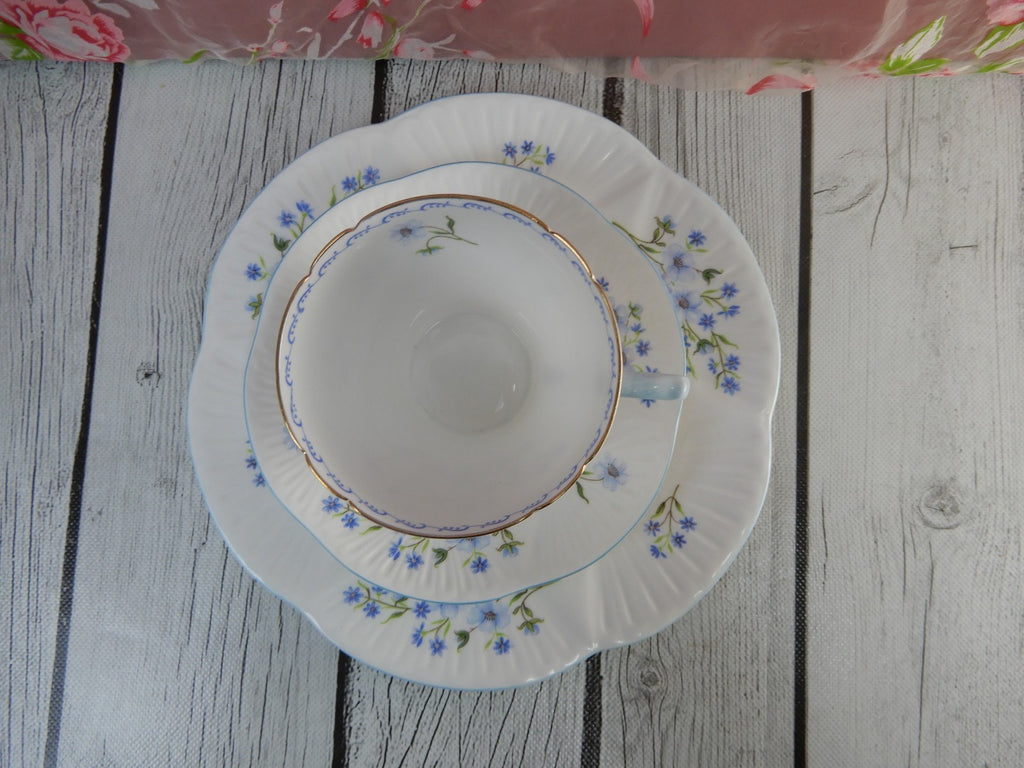 Shelley Blue Rock Trio Cup, Saucer and Dessert Plate Cambridge Shape English