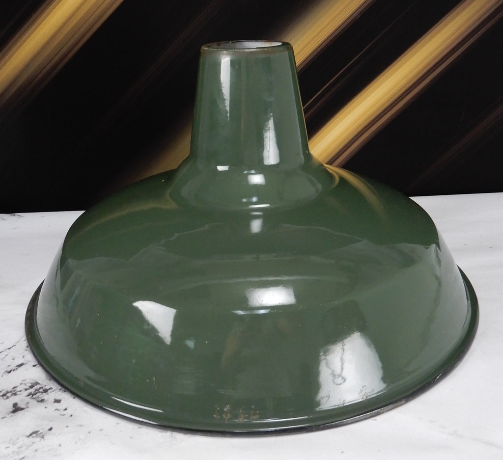 Vtg Benjamin 14” Green Porcelain Enamel Barn Light Shade Industrial Farmhouse