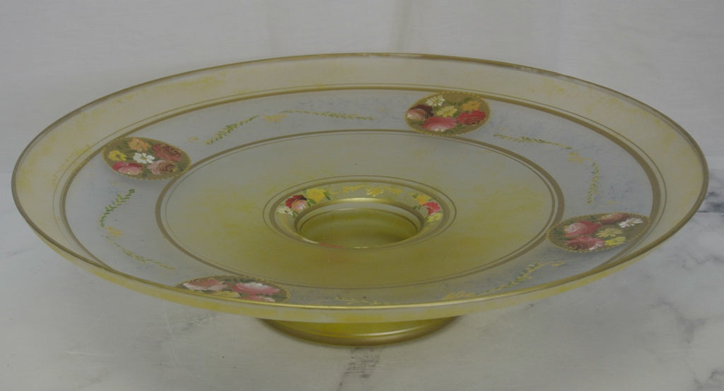 Vintage Bohemian Glass Hand Painted Enamel Footed Bowl, Stand