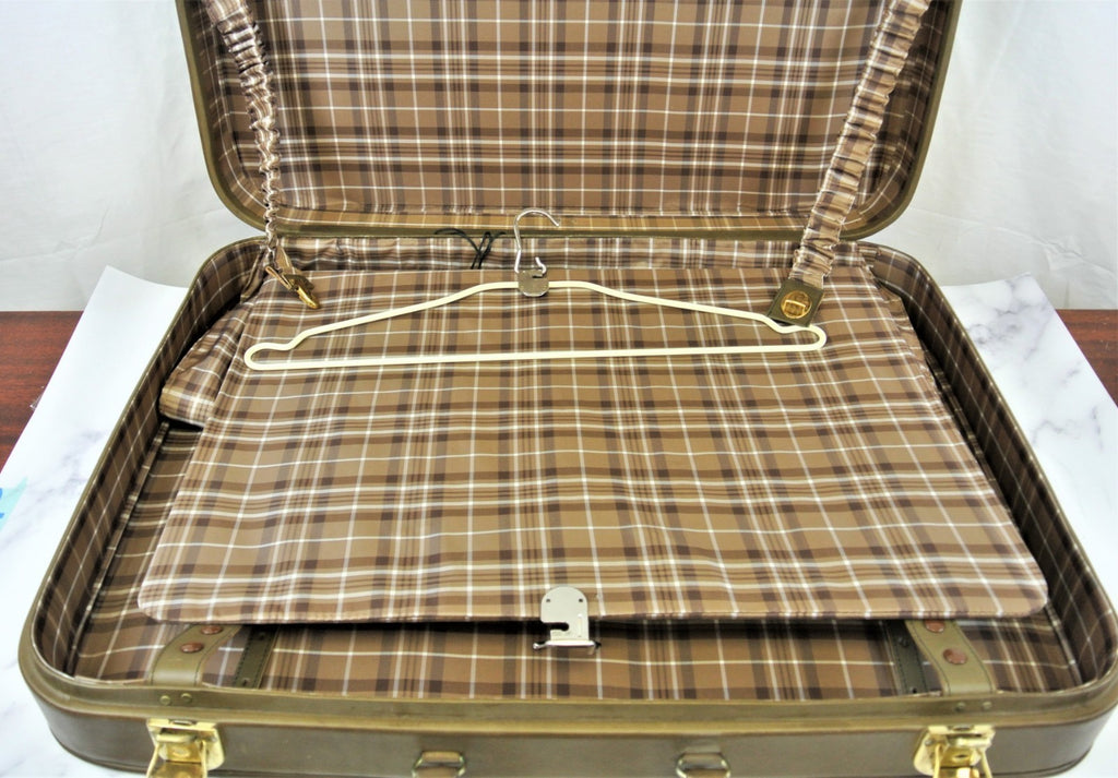 Original 1940s 1950s Vintage Light Brown Leather Luggage Suitcase
