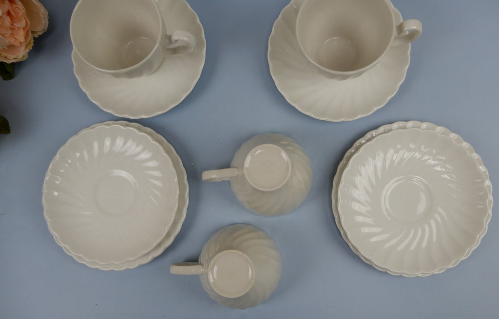 Vintage Set of 4 Johnson Bros 1K2 Regency White Cup,Saucer,Dessert Plate
