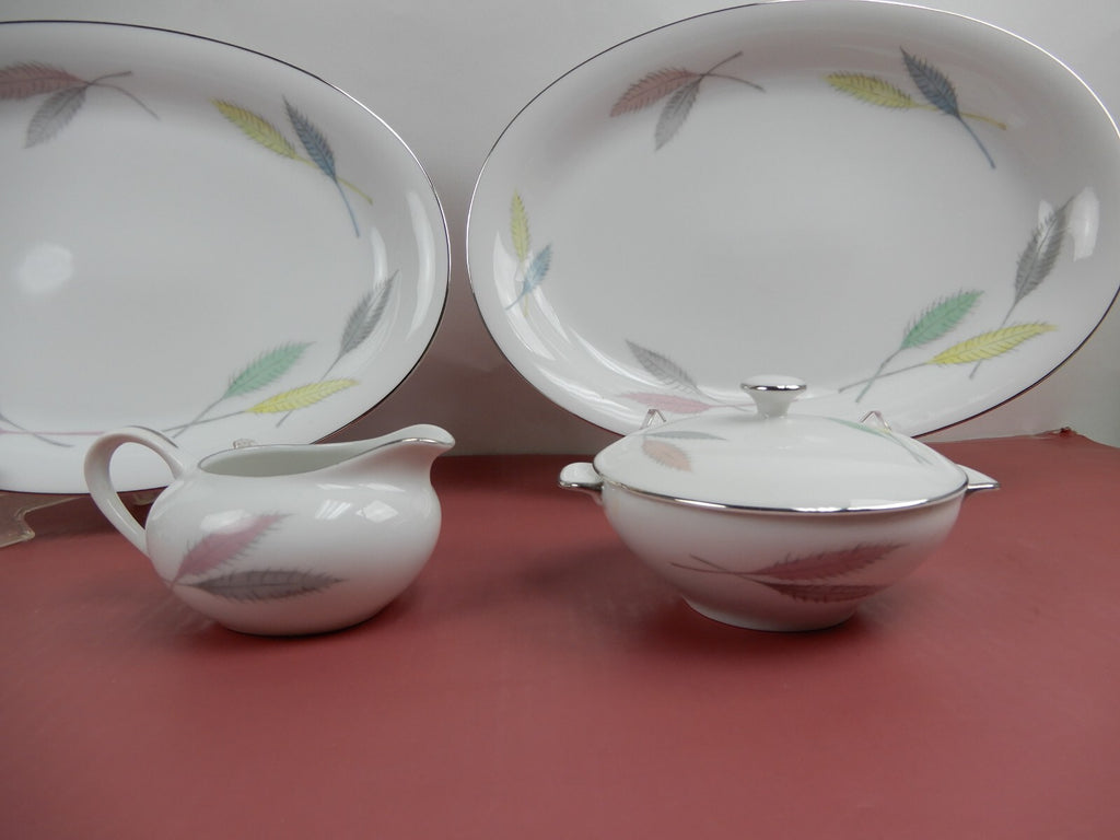 Set of 2 Platters, Sugar Bowl and Creamer L & M China "DELICE" Pattern