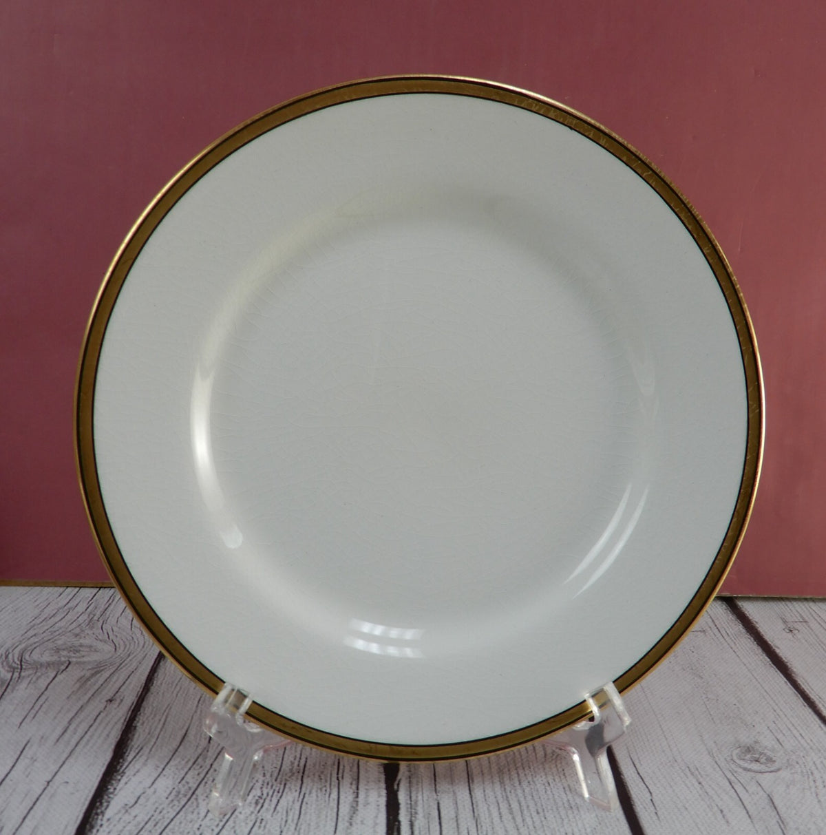 Lot of 6 Johnson Brothers England White Gold  and Black Rims 8" Salad Plates