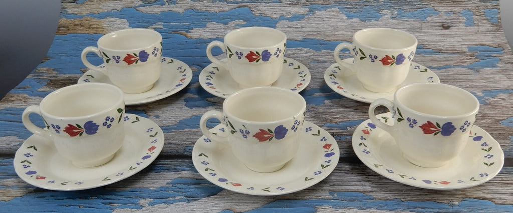 PV Peasant Village Espresso Demitasse Set 6 Cups & Saucers Made in Italy
