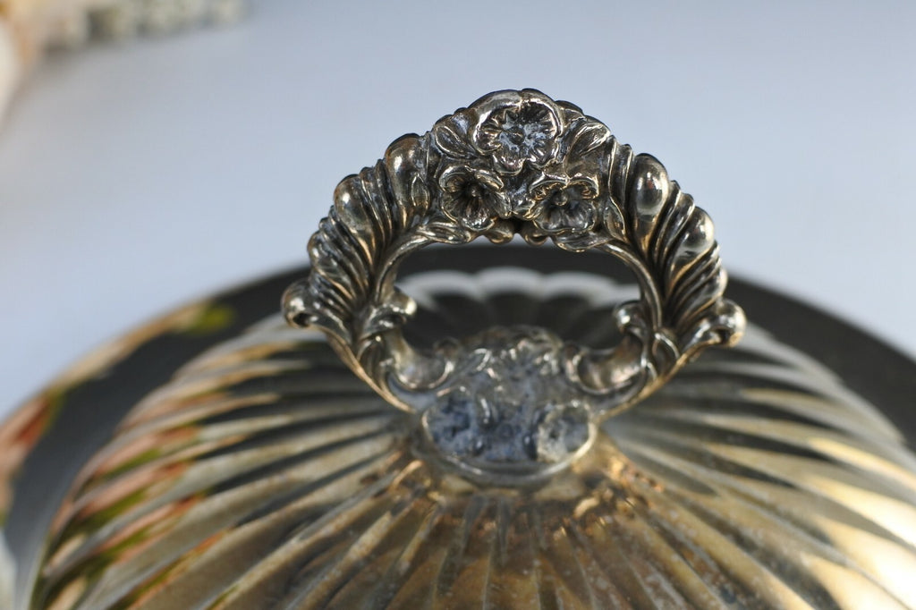 King Edward Silverplate Antique 3 Piece Serving Dish Glass Insert 7057
