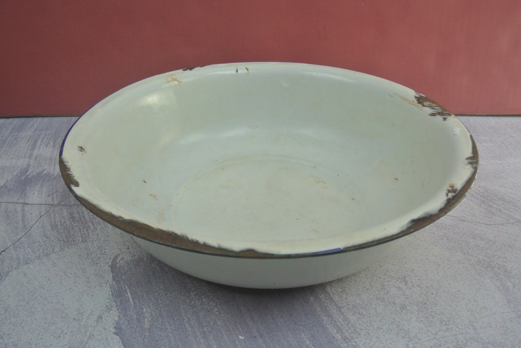 Pair Of Vintage Vintage White Black and Red Trimmed Enamelware As Is