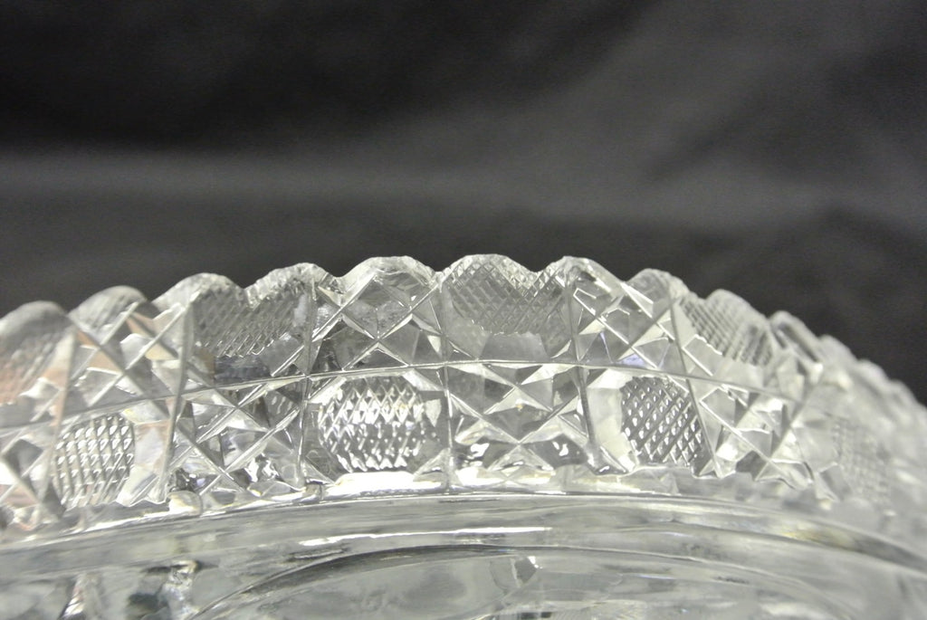 Antique American Cut Glass Boat Shaped Dish Daisy Buttons