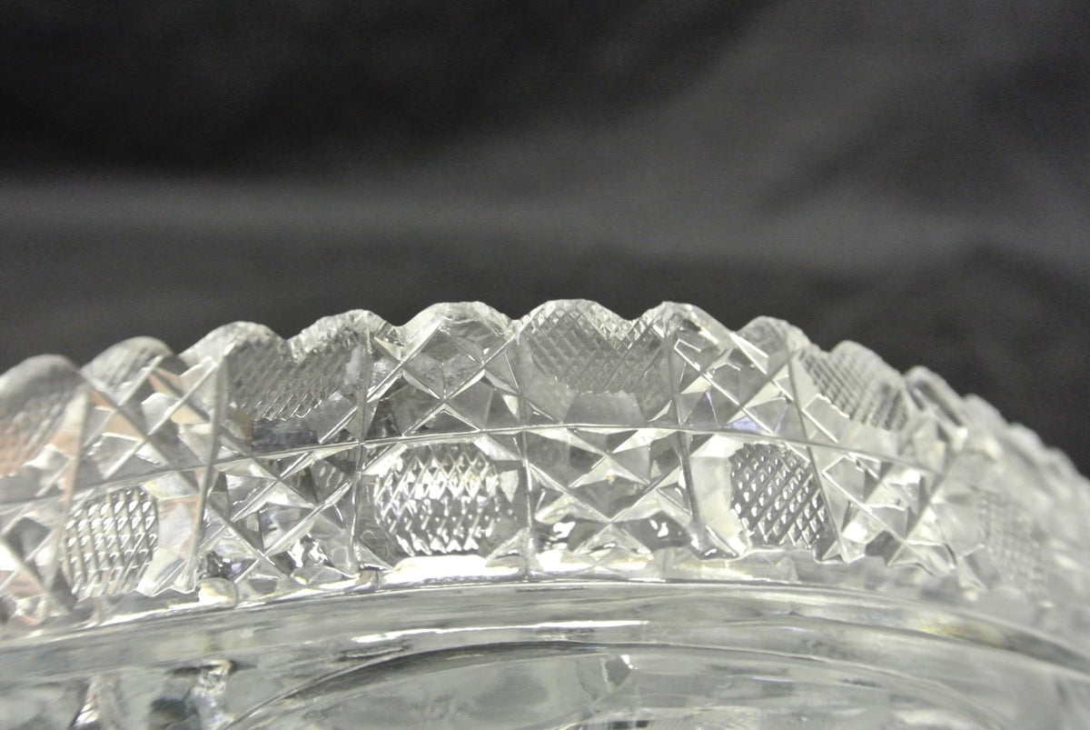 Antique American Cut Glass Boat Shaped Dish Daisy Buttons