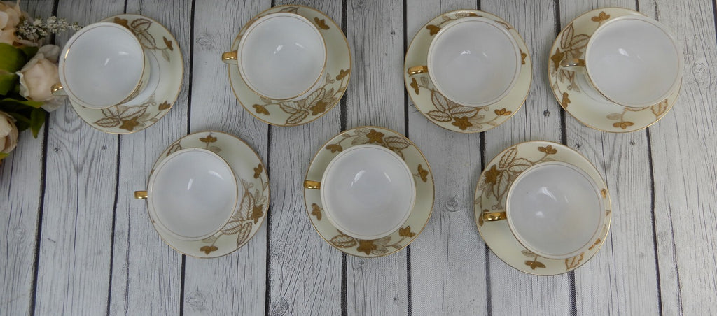 7 Gold Floral Anniversary Craftsman China Japan Cups & Sauces Set Pattern # 178