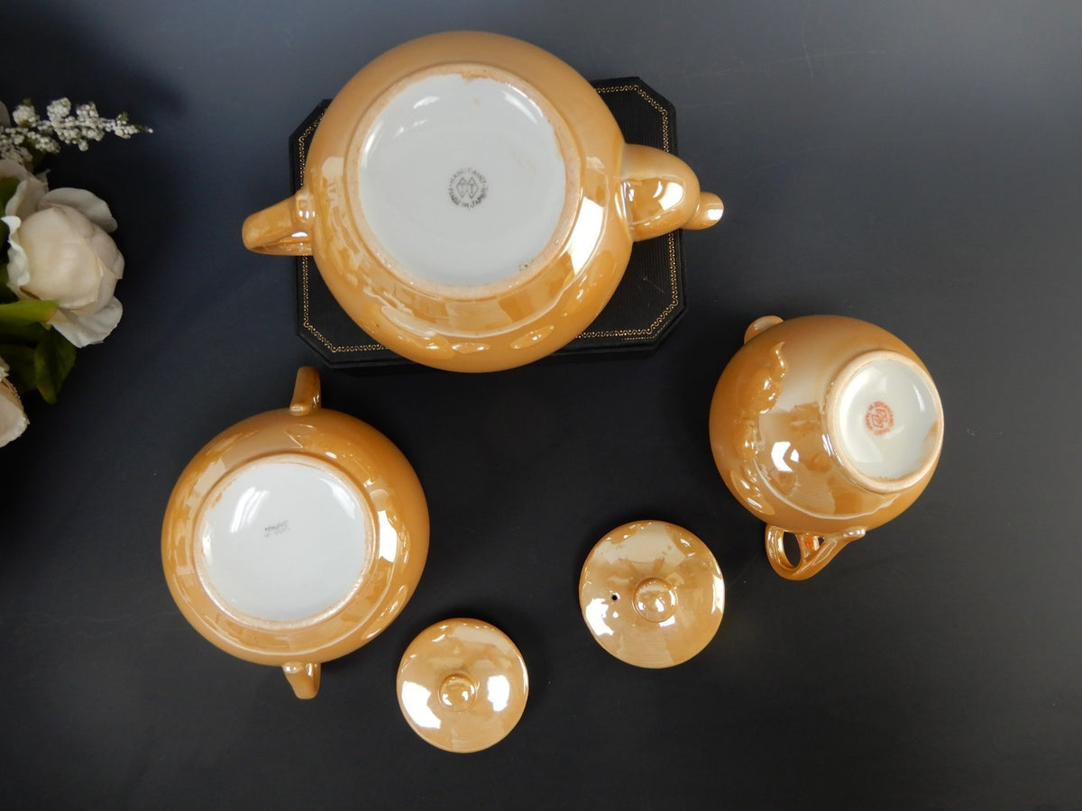 Vintage Japanese Vintage TT Takito Lusterware Tea Pot,Sugar and Creamer
