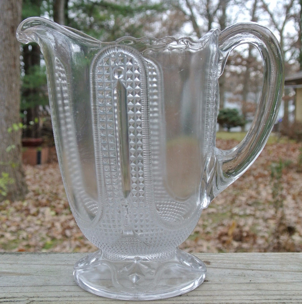Antique Curtain Tie Back Pitcher Early American Pattern Glass Adams & Co